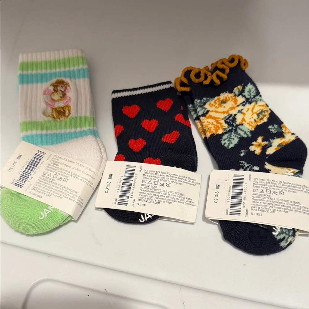 Janie and Jack Kids' Patterned Socks Trio 0-6 month NWT